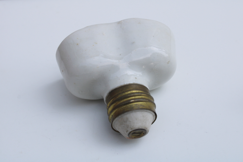 photo of antique vintage electric light bulb double socket, white porcelain screw in cluster two light fixture #2