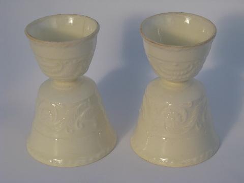 photo of antique vintage embossed creamware china egg cups #1