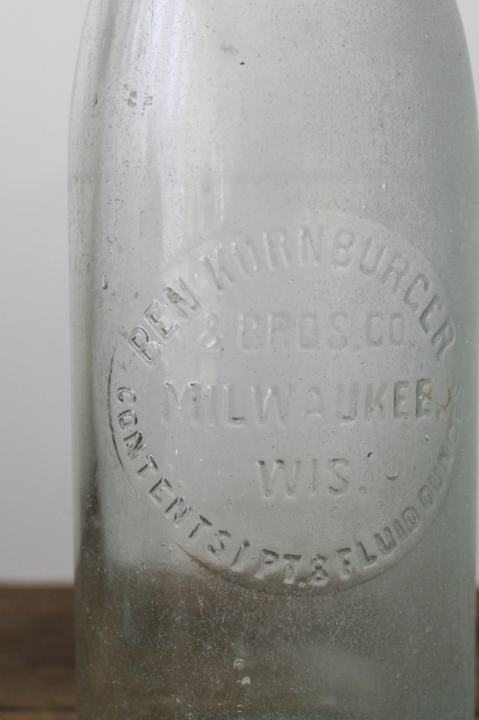 photo of antique vintage embossed glass bottle Ben Kornburger & Sons Milwaukee bottle pre prohibition  #2