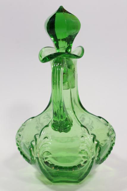 photo of antique vintage emerald green glass cruet, EAPG acanthus leaf pattern pressed glass #3