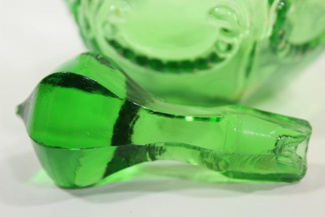 photo of antique vintage emerald green glass cruet, EAPG acanthus leaf pattern pressed glass #5