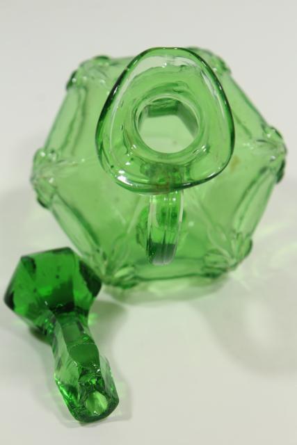 photo of antique vintage emerald green glass cruet, EAPG acanthus leaf pattern pressed glass #7