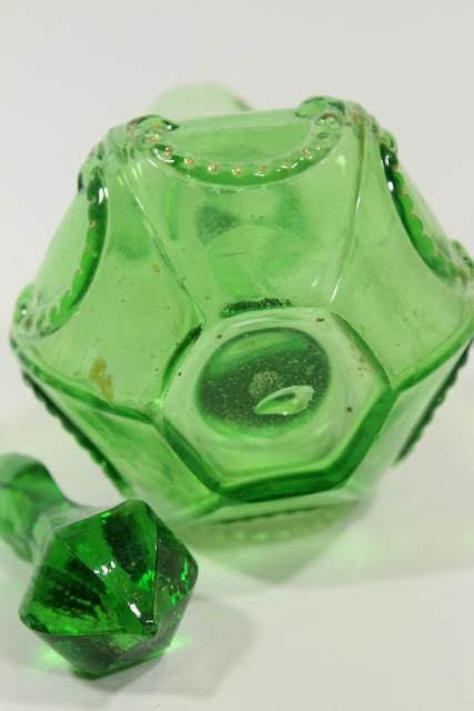 photo of antique vintage emerald green glass cruet, EAPG acanthus leaf pattern pressed glass #8