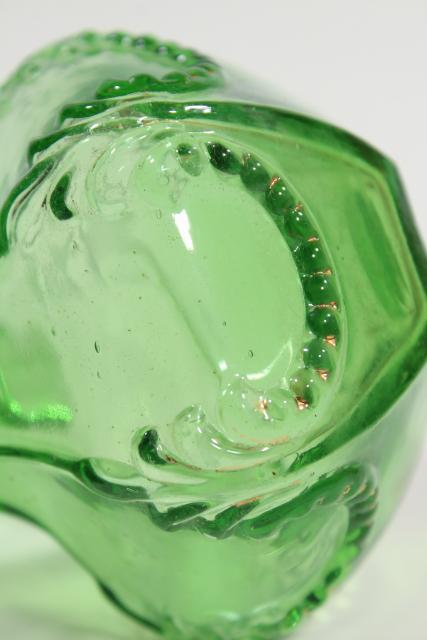 photo of antique vintage emerald green glass cruet, EAPG acanthus leaf pattern pressed glass #9