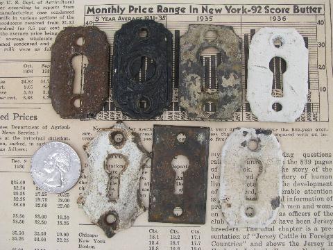 photo of antique & vintage escutcheon keyhole shape face plate hardware lot #1