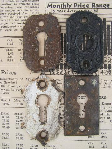 photo of antique & vintage escutcheon keyhole shape face plate hardware lot #2