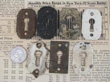 catalog photo of antique & vintage escutcheon keyhole shape face plate hardware lot