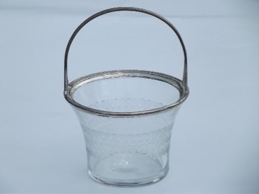 photo of antique vintage etched glass and silver plate basket for candy or flowers #2