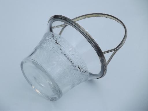 photo of antique vintage etched glass and silver plate basket for candy or flowers #3