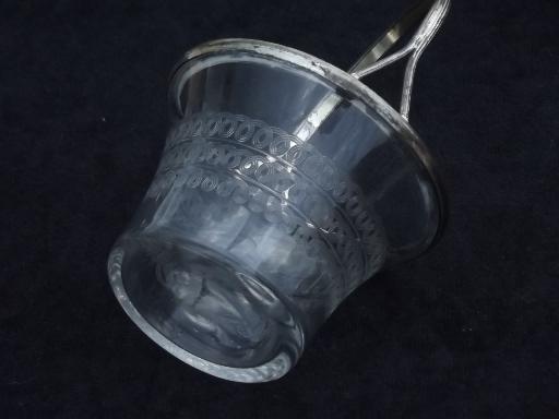 photo of antique vintage etched glass and silver plate basket for candy or flowers #5