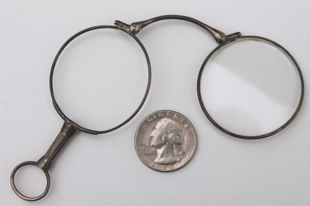 photo of antique vintage eyeglasses frames, sterling silver lorgnette opera glasses #1