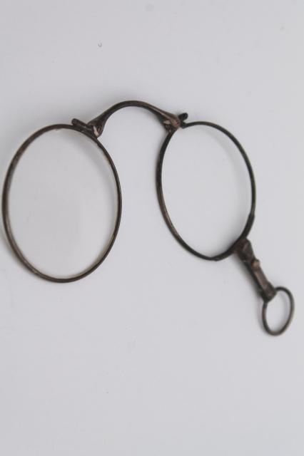 photo of antique vintage eyeglasses frames, sterling silver lorgnette opera glasses #7