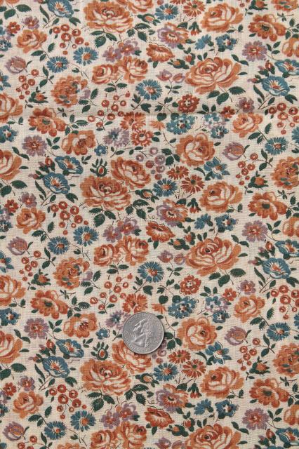 photo of antique vintage fabric, bittersweet orange roses print lightweight cotton lawn or voile #1