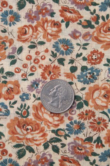 photo of antique vintage fabric, bittersweet orange roses print lightweight cotton lawn or voile #2