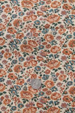 catalog photo of antique vintage fabric, bittersweet orange roses print lightweight cotton lawn or voile