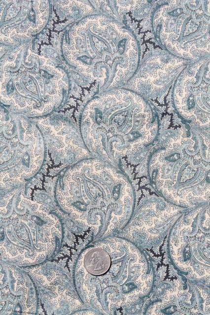 photo of antique vintage fabric, blue paisley print lightweight cotton lawn or voile #1