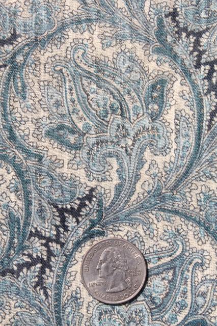 photo of antique vintage fabric, blue paisley print lightweight cotton lawn or voile #2