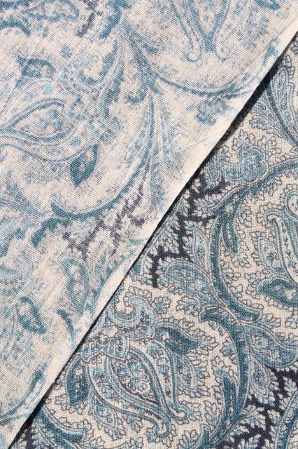 photo of antique vintage fabric, blue paisley print lightweight cotton lawn or voile #3