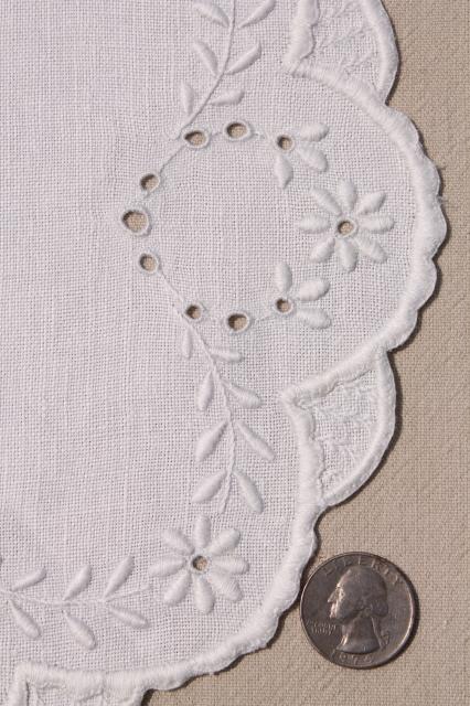 photo of antique vintage fabric doilies w/ white work Madeira embroidery, table mats & tray cloth #2