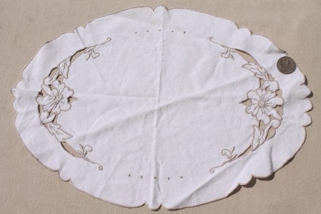 photo of antique vintage fabric doilies w/ white work Madeira embroidery, table mats & tray cloth #4