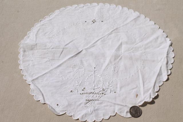 photo of antique vintage fabric doilies w/ white work Madeira embroidery, table mats & tray cloth #5