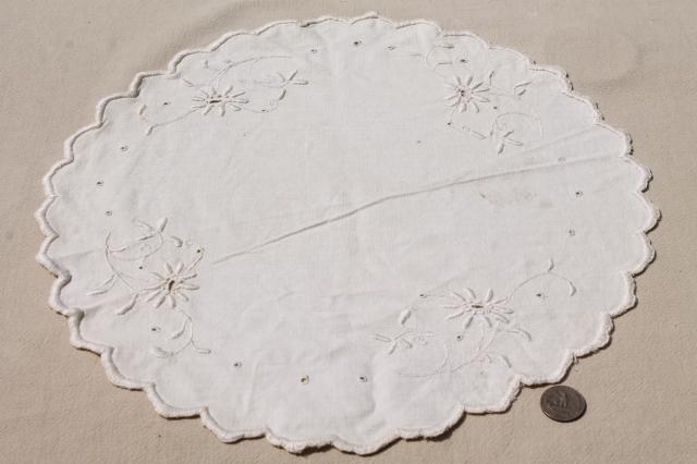 photo of antique vintage fabric doilies w/ white work Madeira embroidery, table mats & tray cloth #6