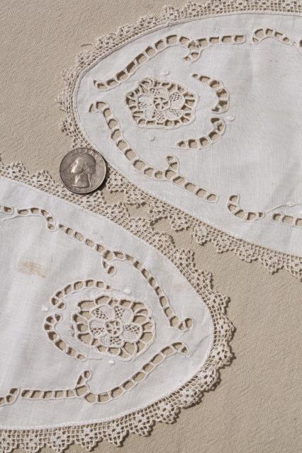 photo of antique vintage fabric doilies w/ white work Madeira embroidery, table mats & tray cloth #9