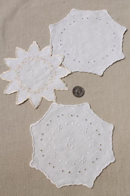 photo of antique vintage fabric doilies w/ white work Madeira embroidery, table mats & tray cloth #10