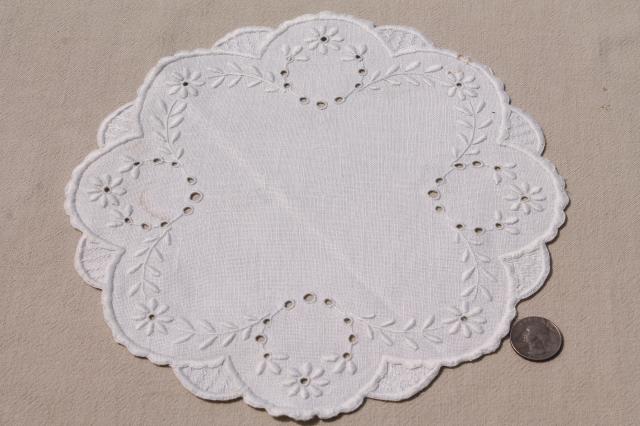 photo of antique vintage fabric doilies w/ white work Madeira embroidery, table mats & tray cloth #13