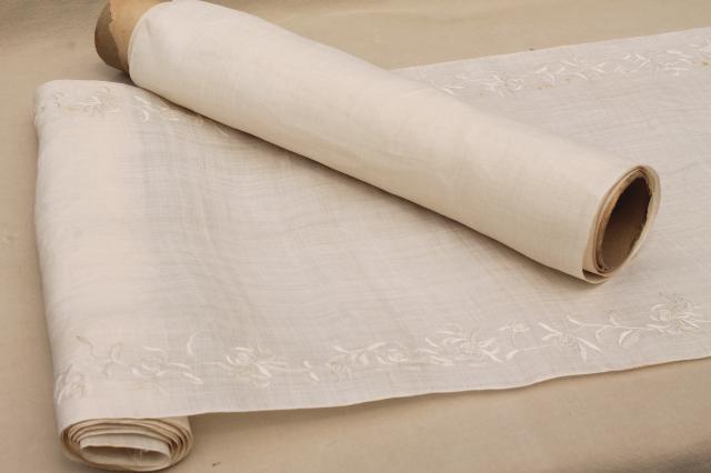 photo of antique vintage fabric, fine handkerchief linen, plain and with swiss embroidery #1