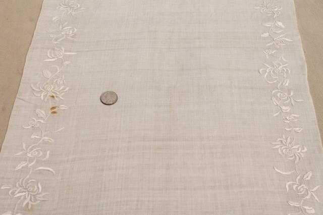 photo of antique vintage fabric, fine handkerchief linen, plain and with swiss embroidery #4