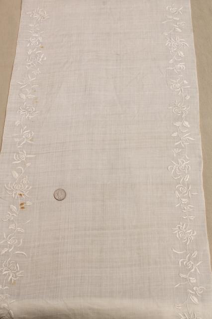 photo of antique vintage fabric, fine handkerchief linen, plain and with swiss embroidery #5