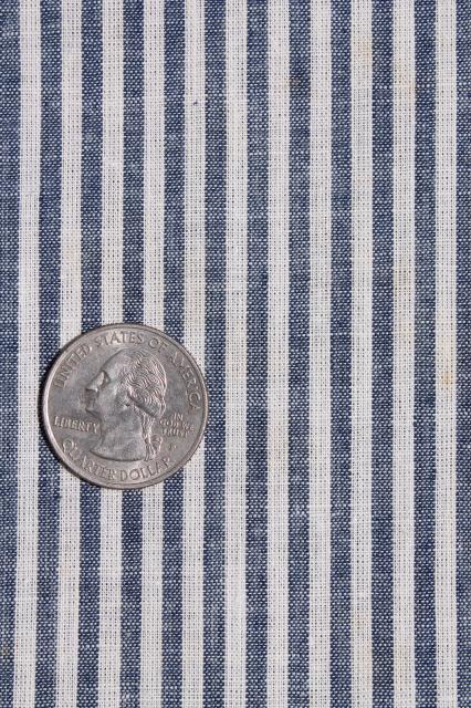 photo of antique vintage fabric, hickory stripe cotton shirting, railroad striped work shirt material #1