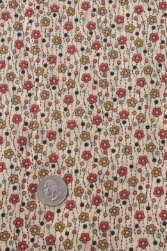 catalog photo of antique vintage fabric, orange & gold flowers tiny print lightweight cotton lawn or voile