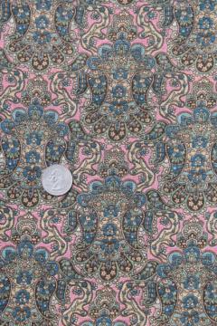 catalog photo of antique vintage fabric, pink paisley print lightweight cotton lawn or voile