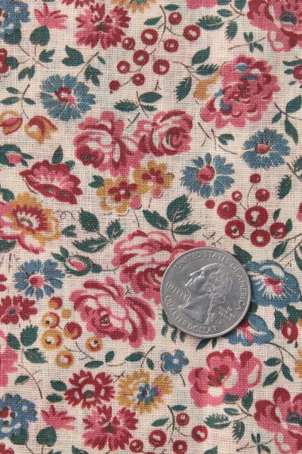 photo of antique vintage fabric, pink roses print lightweight cotton lawn or voile #2