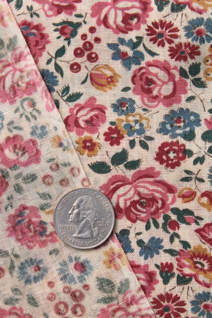 photo of antique vintage fabric, pink roses print lightweight cotton lawn or voile #3