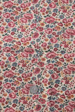 catalog photo of antique vintage fabric, pink roses print lightweight cotton lawn or voile