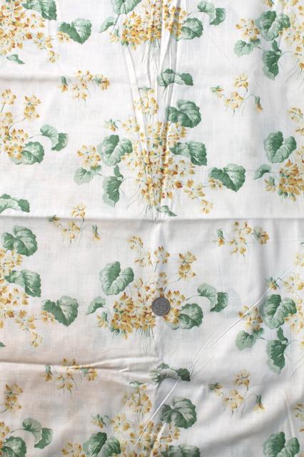 photo of antique vintage fabric, yellow violets print glazed finish polished cotton chintz #3