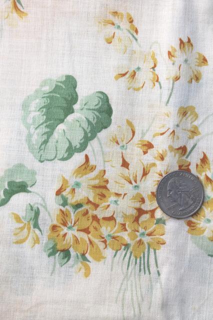 photo of antique vintage fabric, yellow violets print glazed finish polished cotton chintz #4