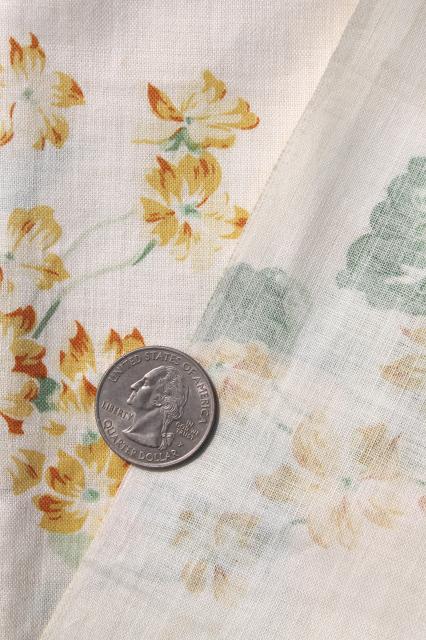 photo of antique vintage fabric, yellow violets print glazed finish polished cotton chintz #5