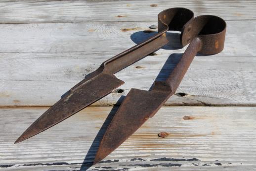 photo of antique vintage farm primitive tool, old sheep shears for hand shearing #1