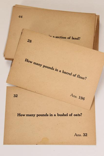 photo of antique vintage flash cards, classroom math & measurements quiz question cards #2