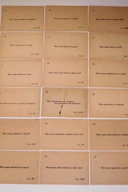 photo of antique vintage flash cards, classroom math & measurements quiz question cards #5