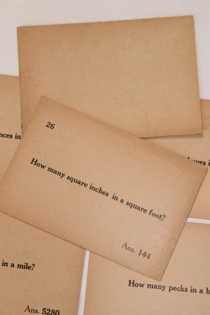 photo of antique vintage flash cards, classroom math & measurements quiz question cards #7