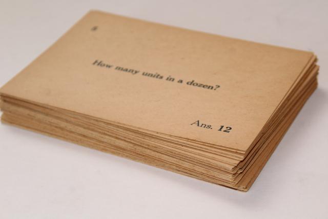 photo of antique vintage flash cards, classroom math & measurements quiz question cards #8