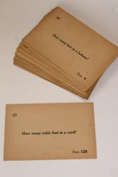 catalog photo of antique vintage flash cards, classroom math & measurements quiz question cards