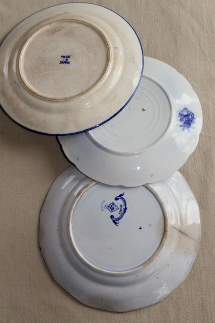 photo of antique vintage flow blue & white china, instant collection of 12 plates saucers #5