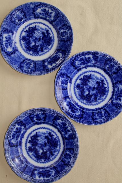 photo of antique vintage flow blue & white china, instant collection of 12 plates saucers #10