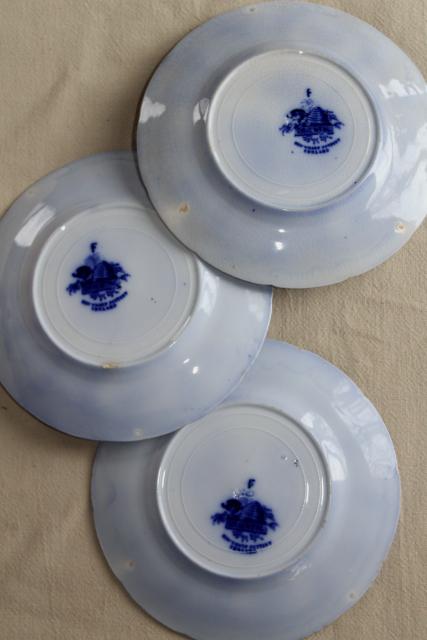 photo of antique vintage flow blue & white china, instant collection of 12 plates saucers #12